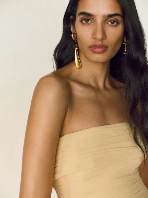 Buttercream Chiffon Strapless Ruched Bodice Convertible Strap Prom Gown