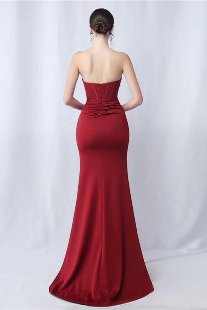 Mermaid long sleeveless strapless corset formal dress with slit