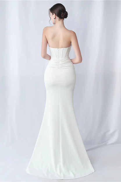 Mermaid long sleeveless strapless corset formal dress with slit