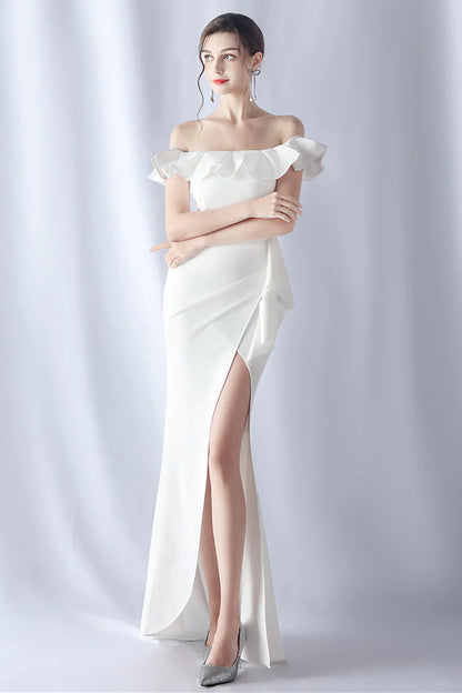 Mermaid off shoulder long formal dress with ruffles