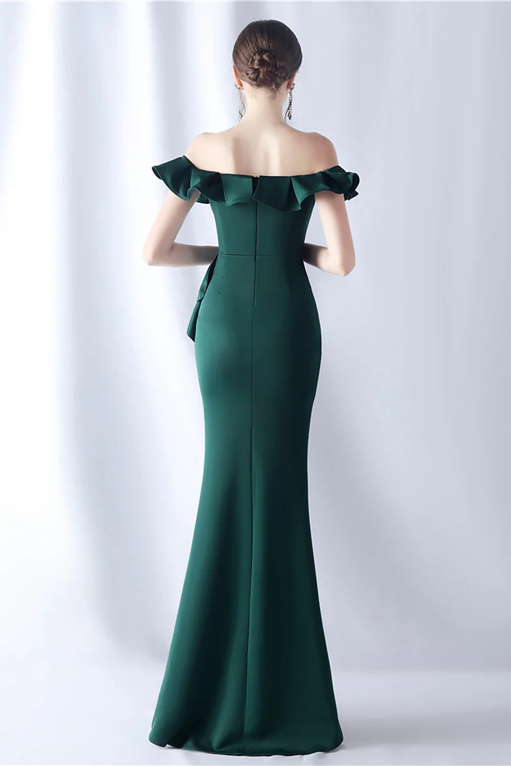 Mermaid off shoulder long formal dress with ruffles