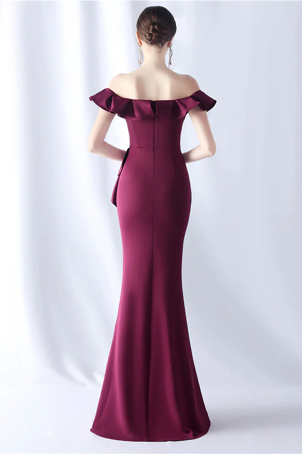 Mermaid off shoulder long formal dress with ruffles