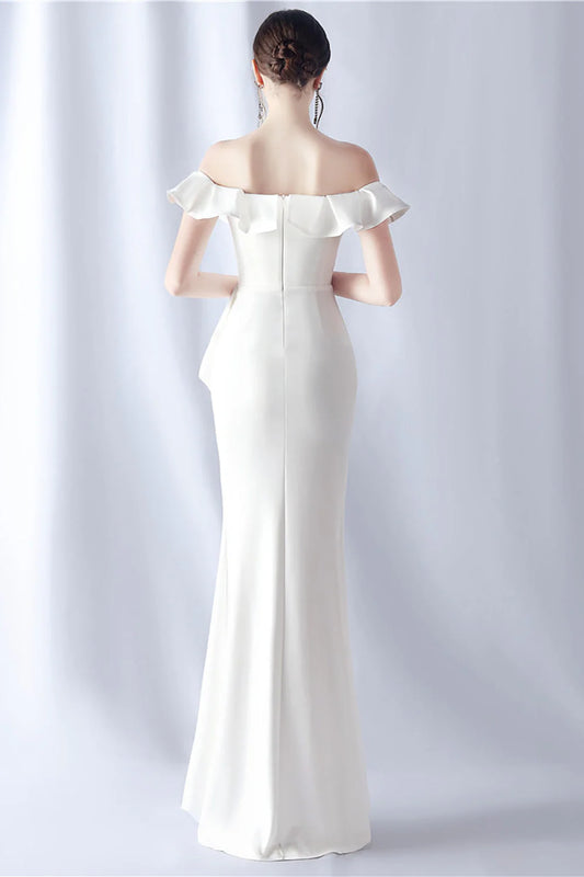 Mermaid off shoulder long formal dress with ruffles