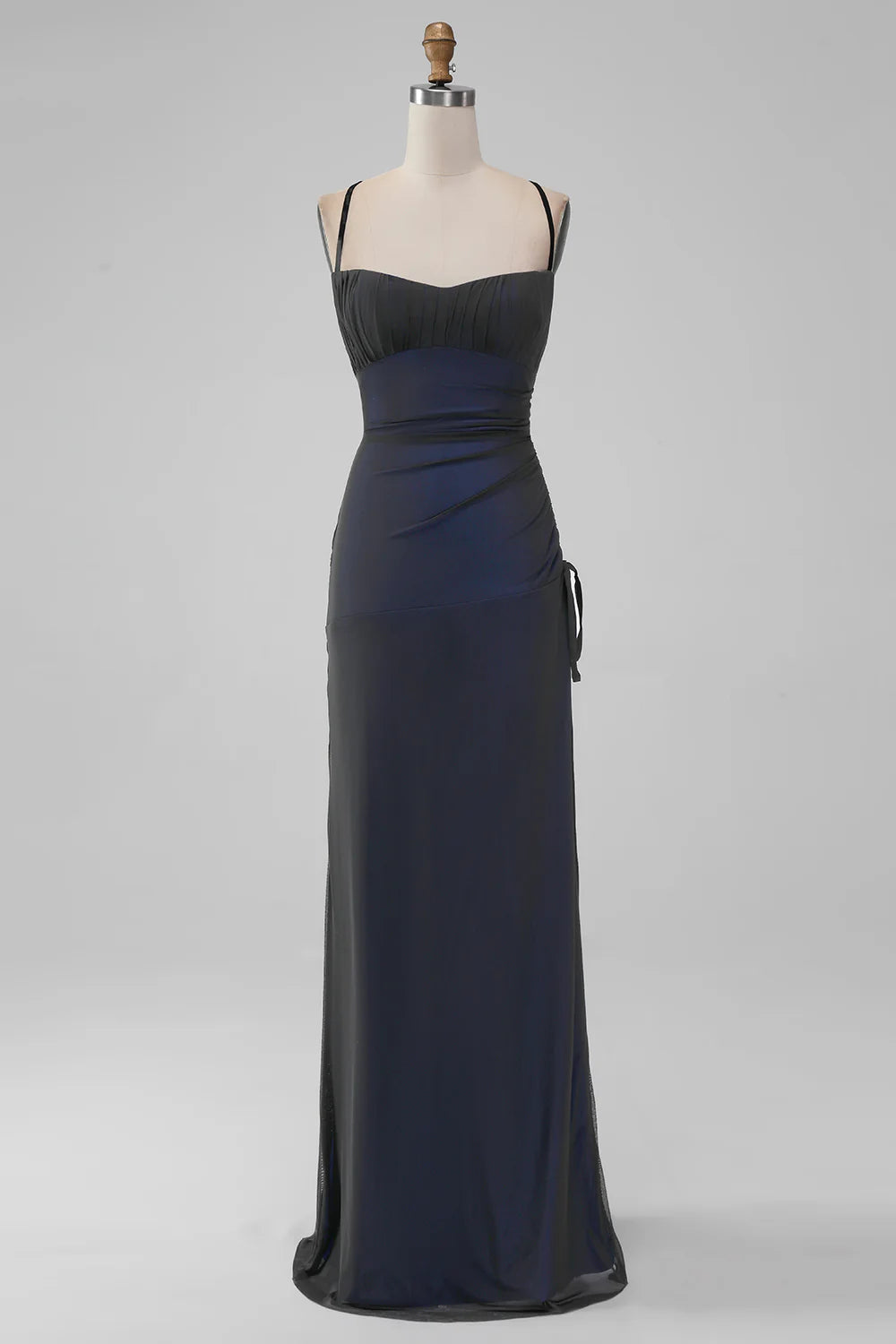 Black Red Sheath Spaghetti Straps Long Bridesmaid Dress with Lace Up Back