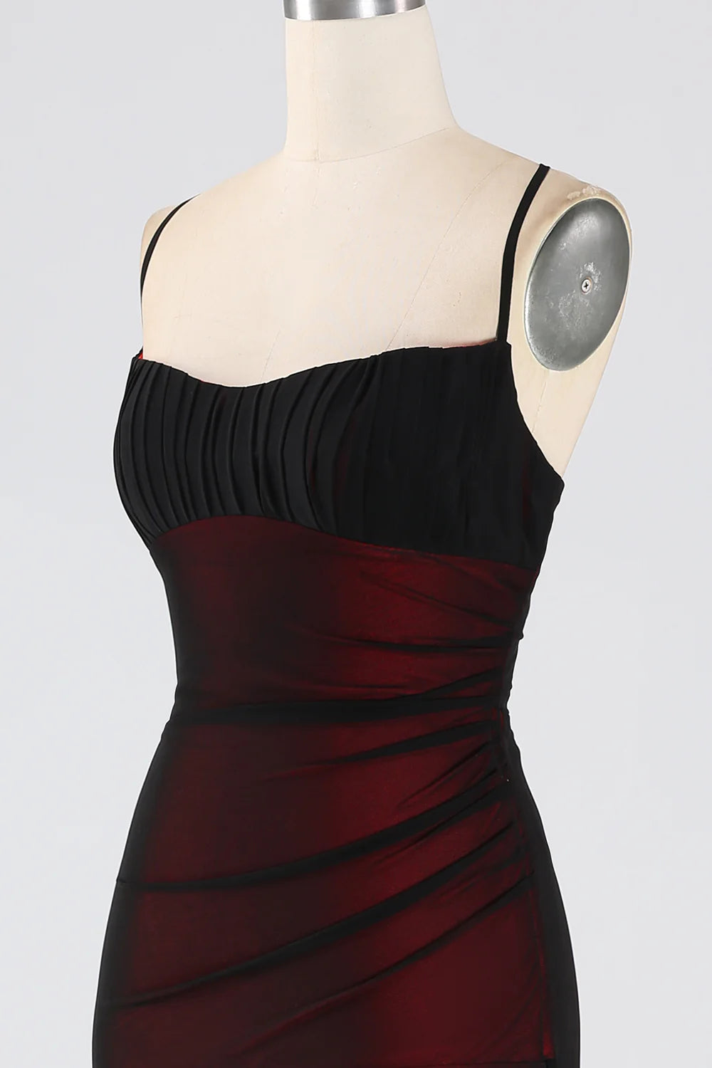 Black Red Sheath Spaghetti Straps Long Bridesmaid Dress with Lace Up Back