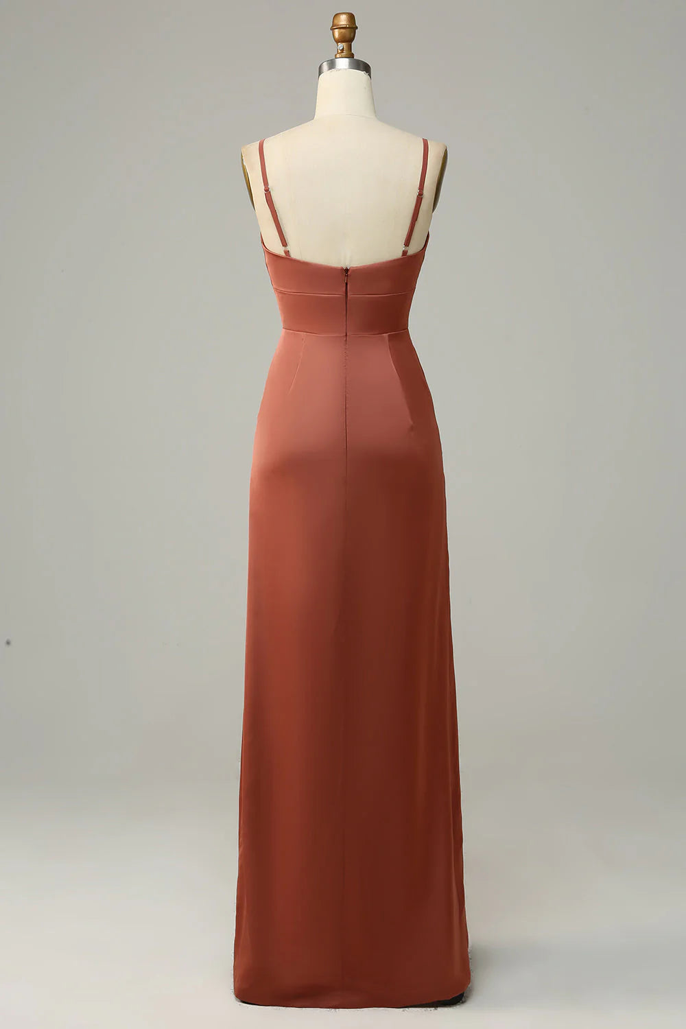 Thin shoulder strap V-neck satin bridesmaid dress