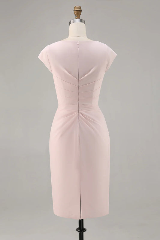 Candy Pink Sheath Ruffled Midi Mother Of Bride Dress