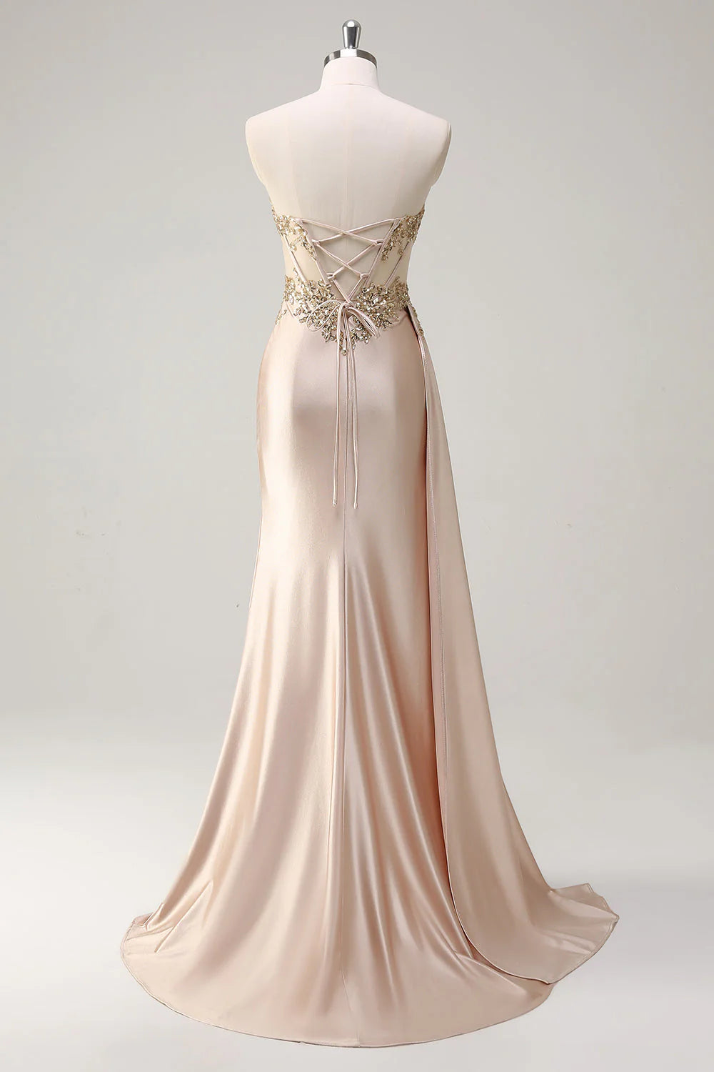 Champagne Lace Satin Mermaid Evening Dresses