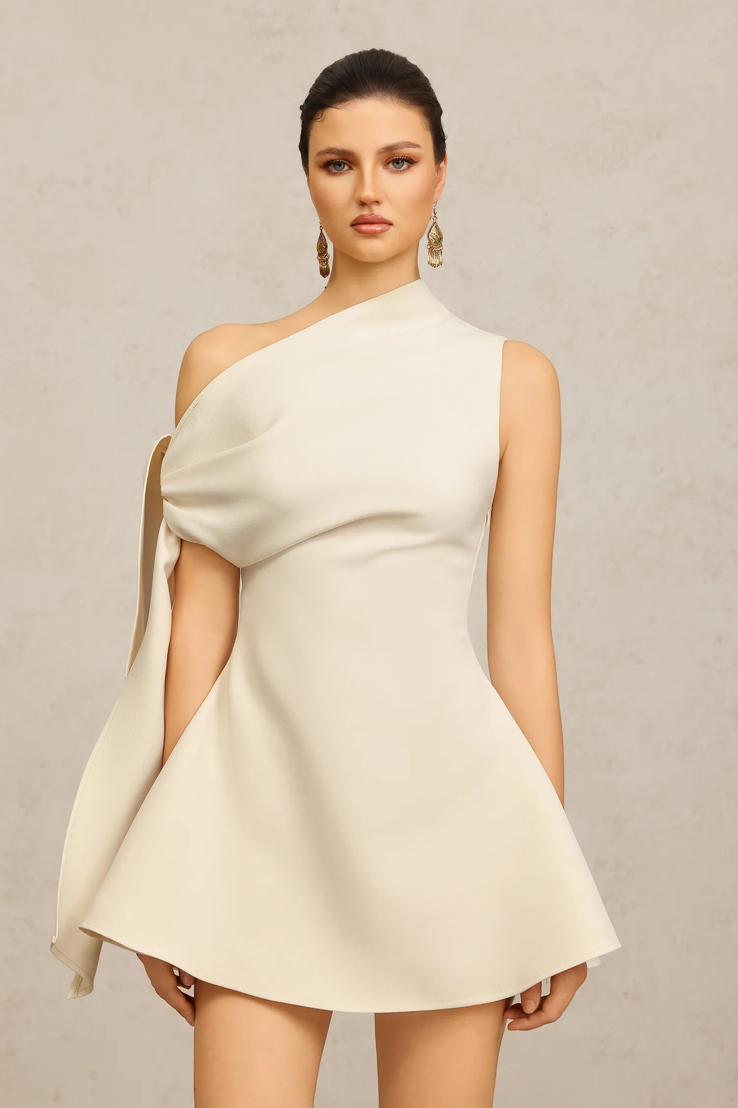 Champagne One-Shoulder A-Line Mini Evening Dresses