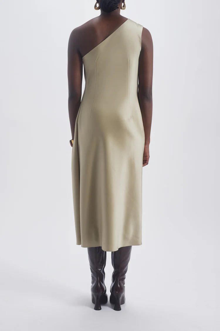 Champagne One Shoulder Draped Satin Midi Evening Dresses