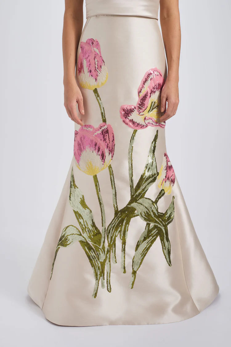 Champagne Strapless Tulip Sequin Embroidery Mermaid Maxi Evening Dresses