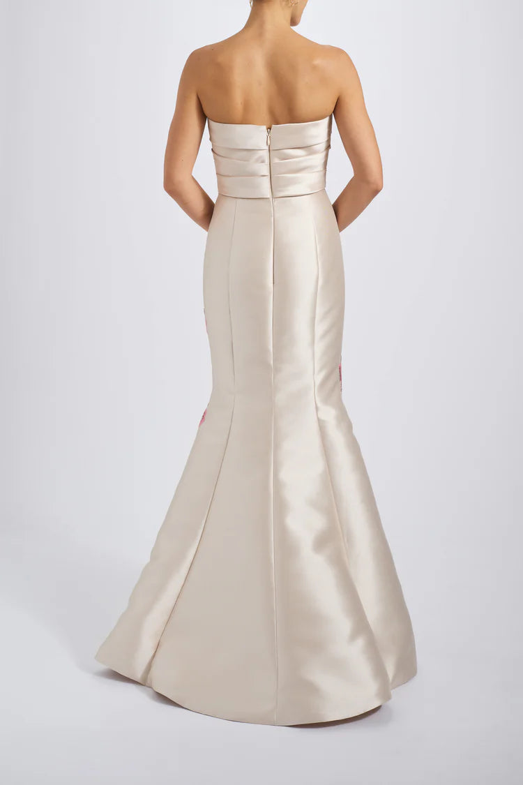 Champagne Strapless Tulip Sequin Embroidery Mermaid Maxi Evening Dresses