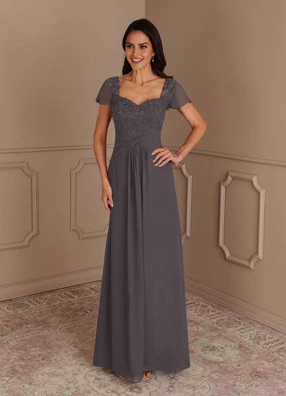 Charming  A-Line Lace Sweetheart  Cap Sleeves V back Back Zip Sweep train Mother of the Bride Dress hot sale