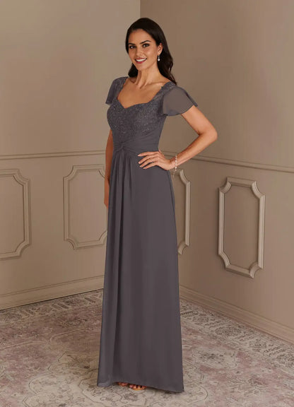 Charming  A-Line Lace Sweetheart  Cap Sleeves V back Back Zip Sweep train Mother of the Bride Dress hot sale