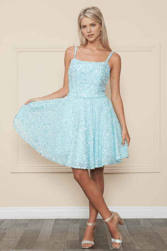 Charming A-Line Sequins Square Sleeveless Lace Up Short Homecoming Dress for women hot sale