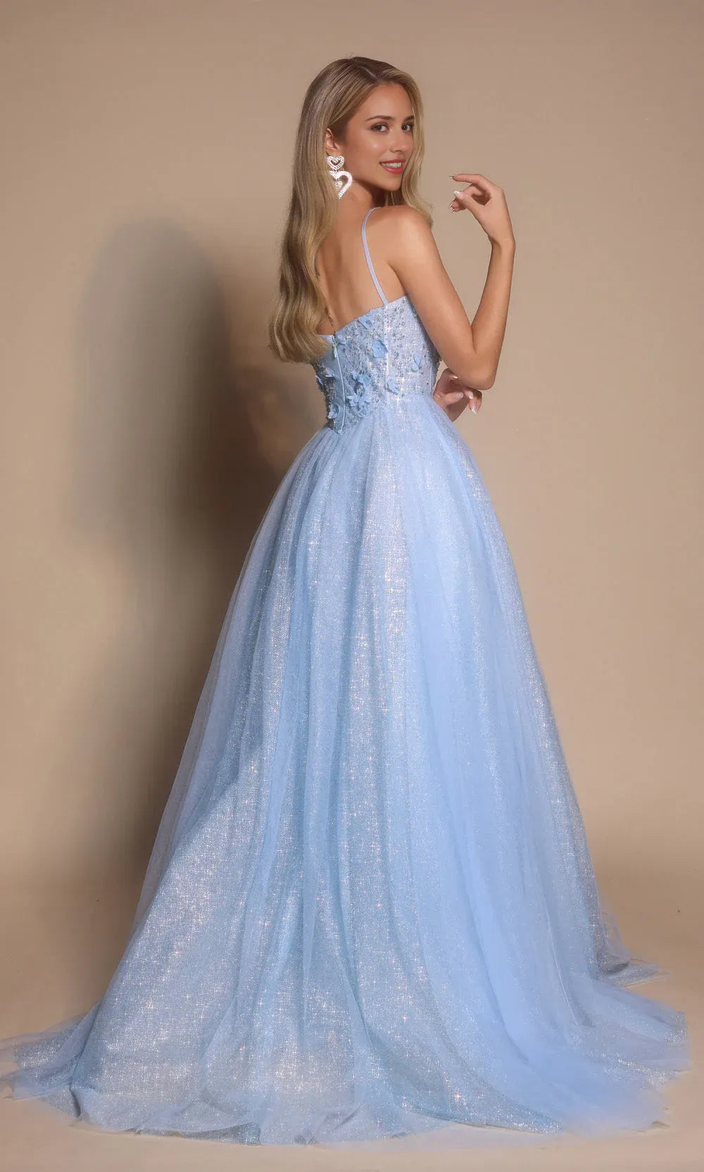Charming A-Line Spaghetti Straps Sleeveless Back Zip Applique Glitter Tulle Floor-Length Prom Dresses