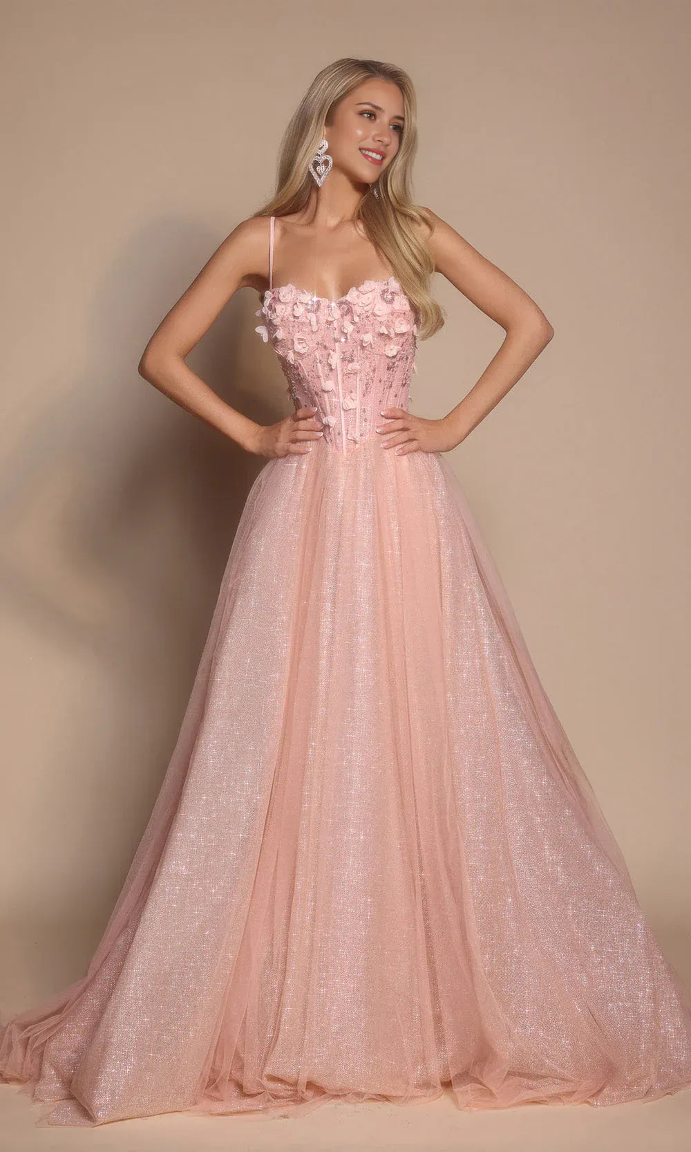 Charming A-Line Spaghetti Straps Sleeveless Back Zip Applique Glitter Tulle Floor-Length Prom Dresses