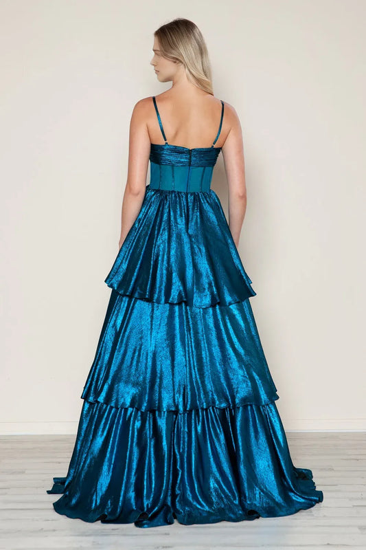 Charming A-Line tiered illusion straight Sleeveless Back Zip  Floor length prom dress for women hot sale