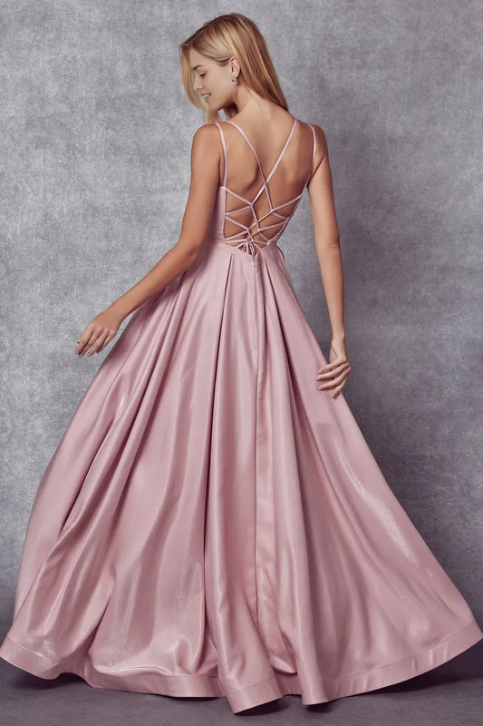 Charming A-line Satin scoop neck Sleeveless Lace Up Floor length prom dress women ready to ship