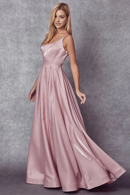 Charming A-line Satin scoop neck Sleeveless Lace Up Floor length prom dress women ready to ship