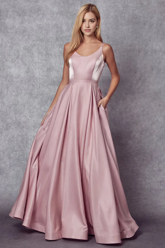 Charming A-line Satin scoop neck Sleeveless Lace Up Floor length prom dress women ready to ship