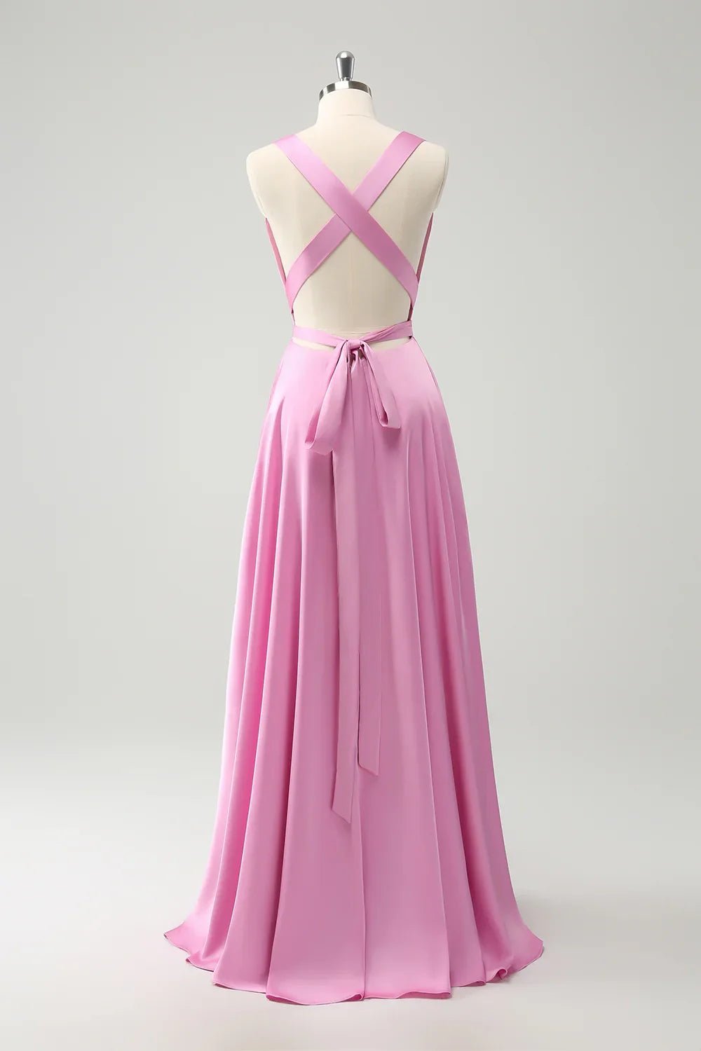Charming A-line deep V-neck backless long slit bridesmaid dress