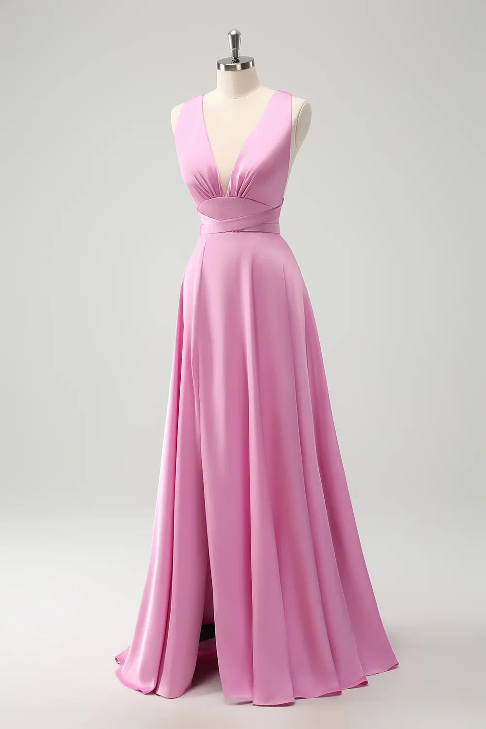 Charming A-line deep V-neck backless long slit bridesmaid dress