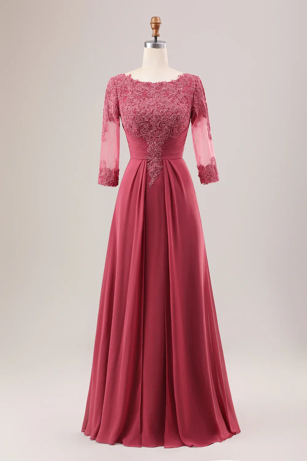 Charming A-line pleated decal long sleeved slim pleated bridal mother dress