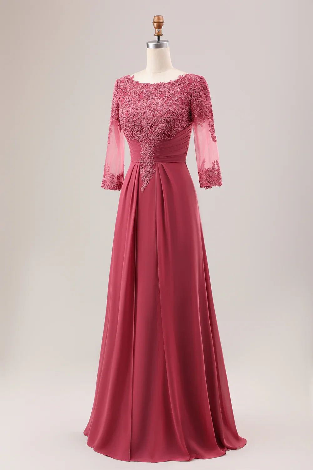 Charming A-line pleated decal long sleeved slim pleated bridal mother dress