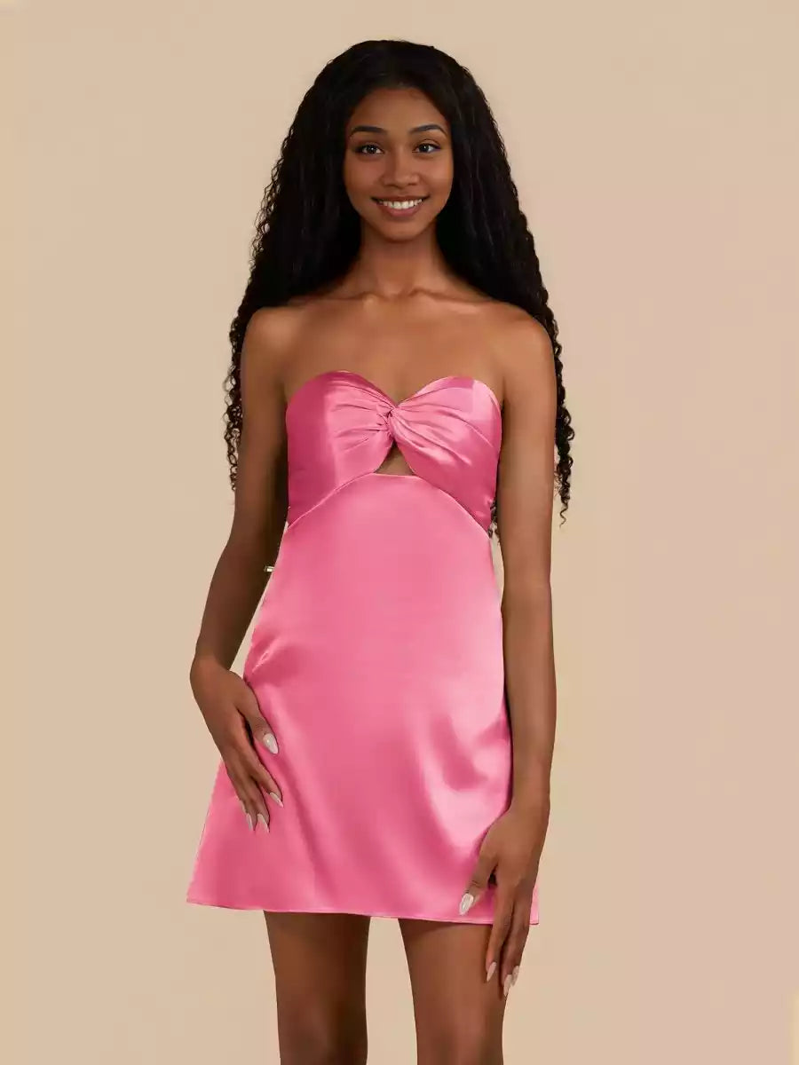 Charming A-line silhouette with off shoulder collar, short sleeveless keyhole strap, back Homecoming Dresses