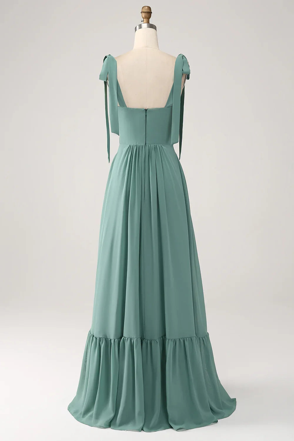 Charming A-line slim fit shoulder strap pleated and floor bridesmaid dress
