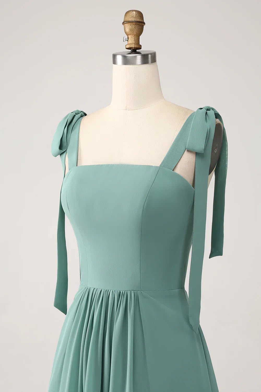 Charming A-line slim fit shoulder strap pleated and floor bridesmaid dress
