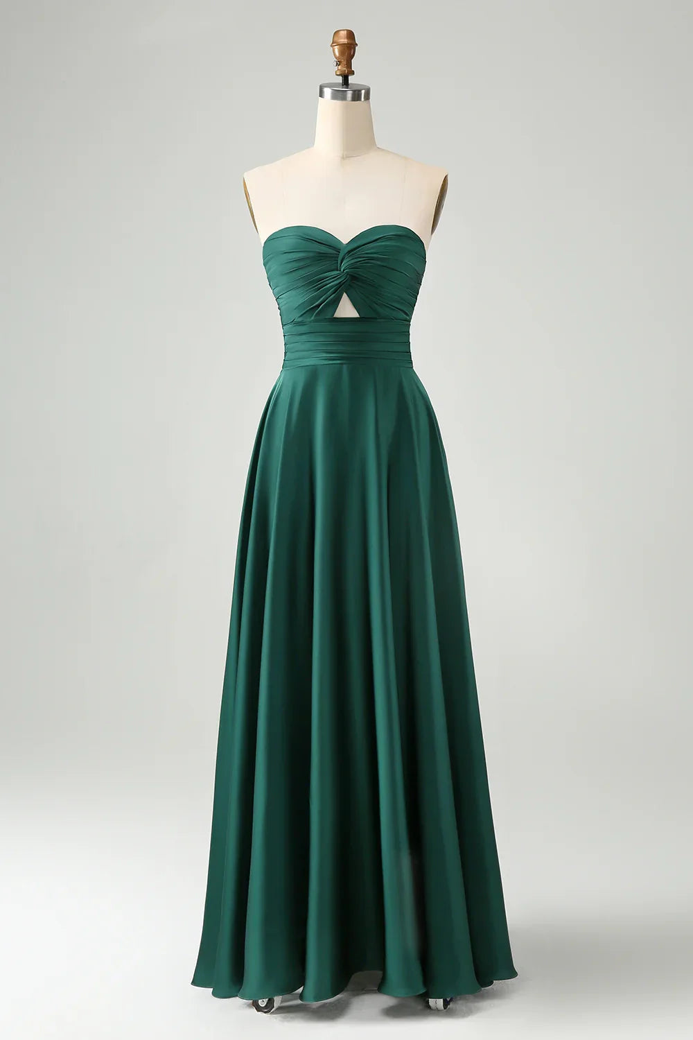 Charming A-line sweetheart satin hollow pleated long bridesmaid dress