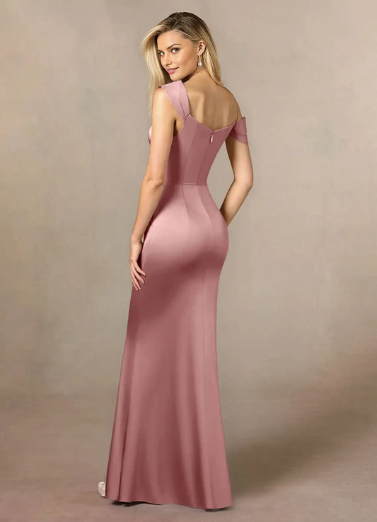 Charming  Mermaid  Asymmetrical neckline Cold Shoulder Sleeve Back Zip Floor-Length Side Leg Slit Mother of the Bride Dress for women for sale