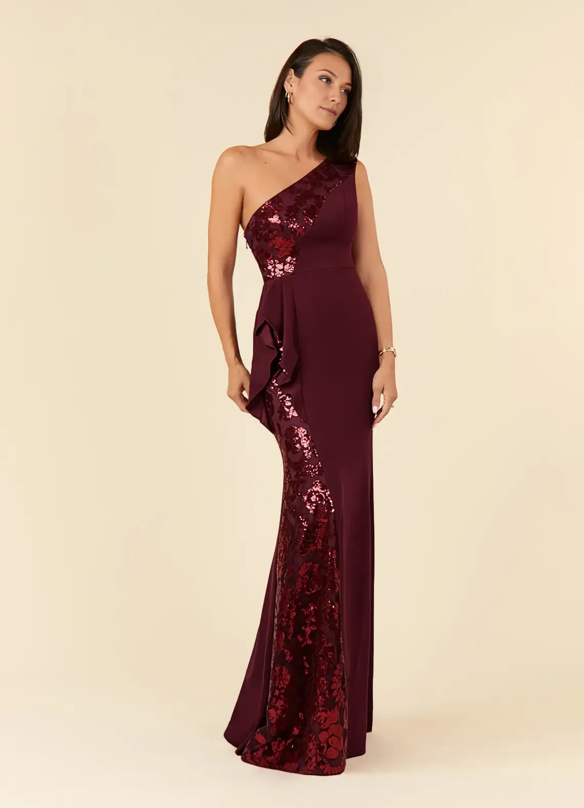 Charming Mermaid Sequins Lace One-Shoulder Sleeveless Side Zip Floor-Length Mother of the Bride Dress for women hot sale