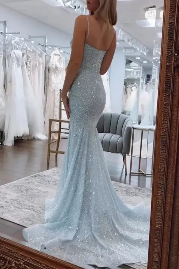 Charming Mermaid Sweetheart Neck Sleeveless Sequin Pleated Beaded Back Zip Floor-Length Prom Dress