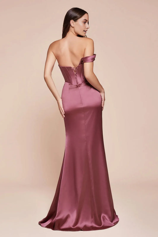 Charming Satin bodice One shoulder sweetheart  Sleeveless Lace Up Floor-Length Side Slit prom dress for women buy