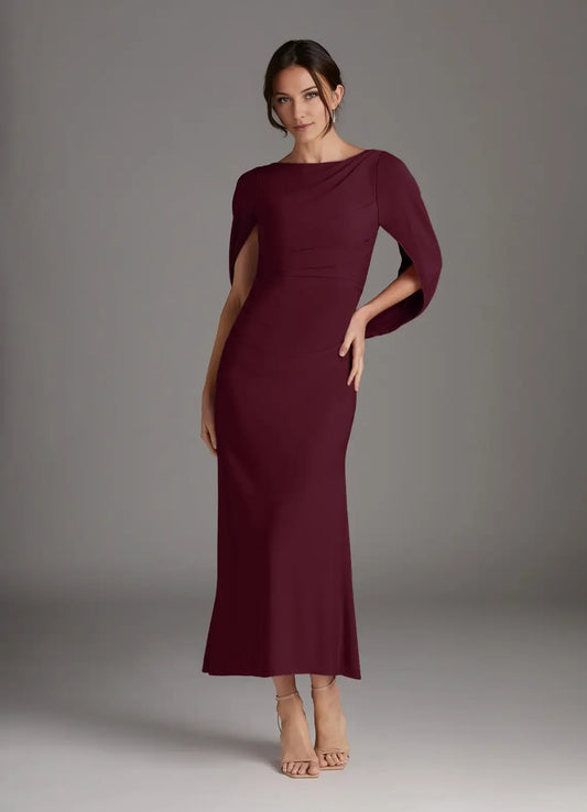 Charming Sheath Boat neck Cape V back Back Zip Ballerina-Length  Mother of the Bride Dress hot sale