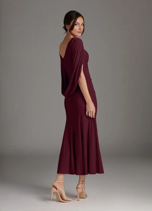 Charming Sheath Boat neck Cape V back Back Zip Ballerina-Length  Mother of the Bride Dress hot sale