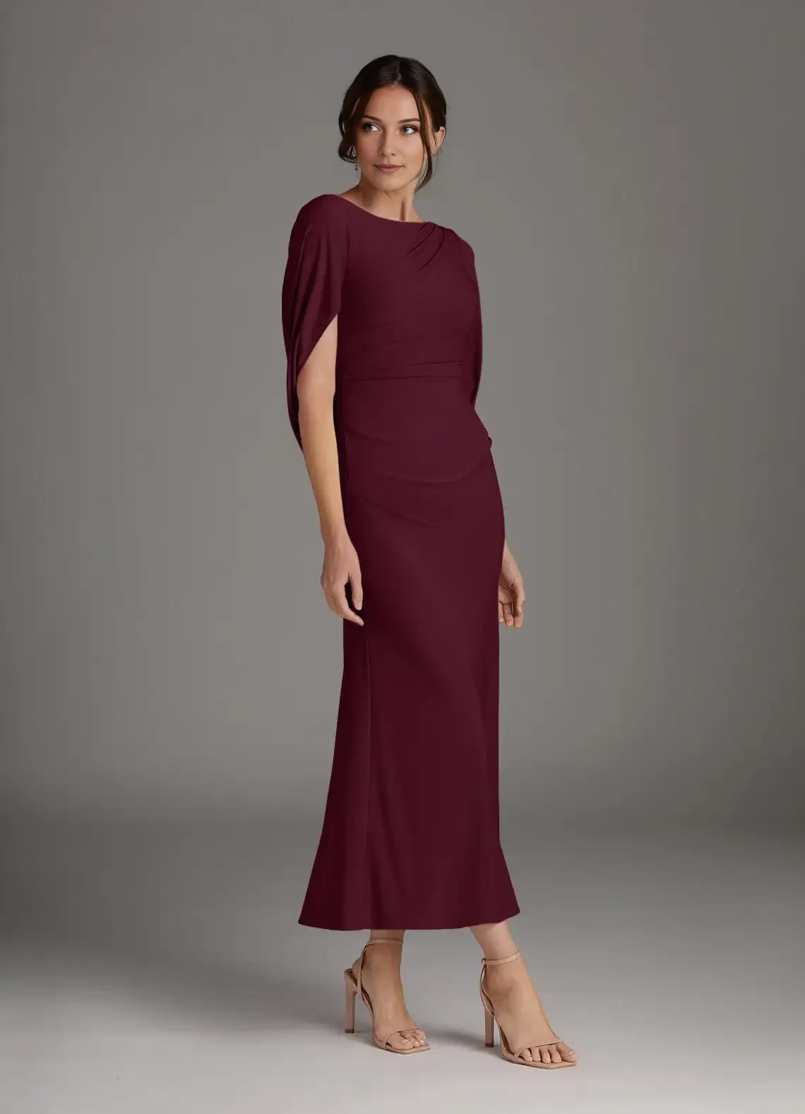 Charming Sheath Boat neck Cape V back Back Zip Ballerina-Length  Mother of the Bride Dress hot sale