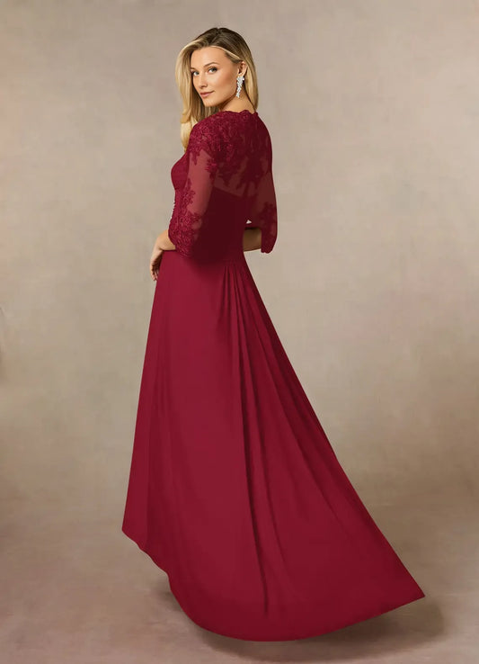 Charming Sheath Burgundy Sweetheart Sequins Three-Quarter Sleeve Illusion Back Zip Asymmetrical Mother of the Bride Dress for women hot sale