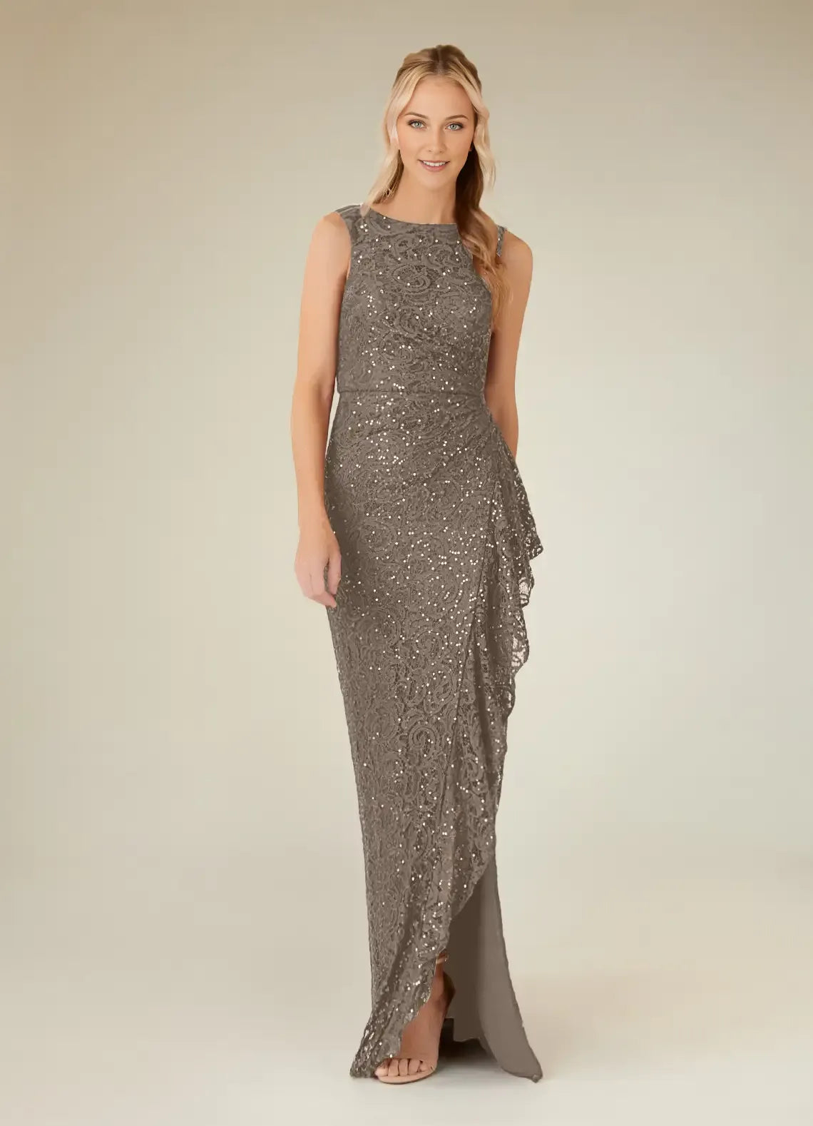 Charming Sheath Sequins Lace Boat neck Sleeveless Back Zip Floor-Length Side Leg Slit Mother of the Bride Dress for women hot sale