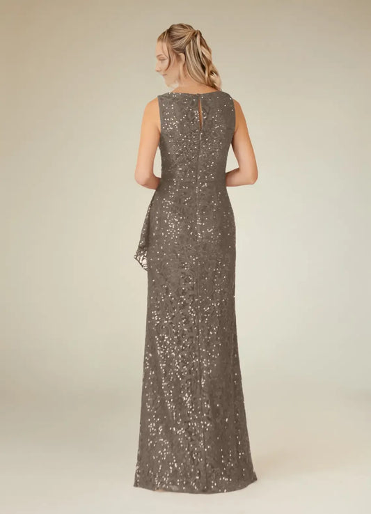 Charming Sheath Sequins Lace Boat neck Sleeveless Back Zip Floor-Length Side Leg Slit Mother of the Bride Dress for women hot sale