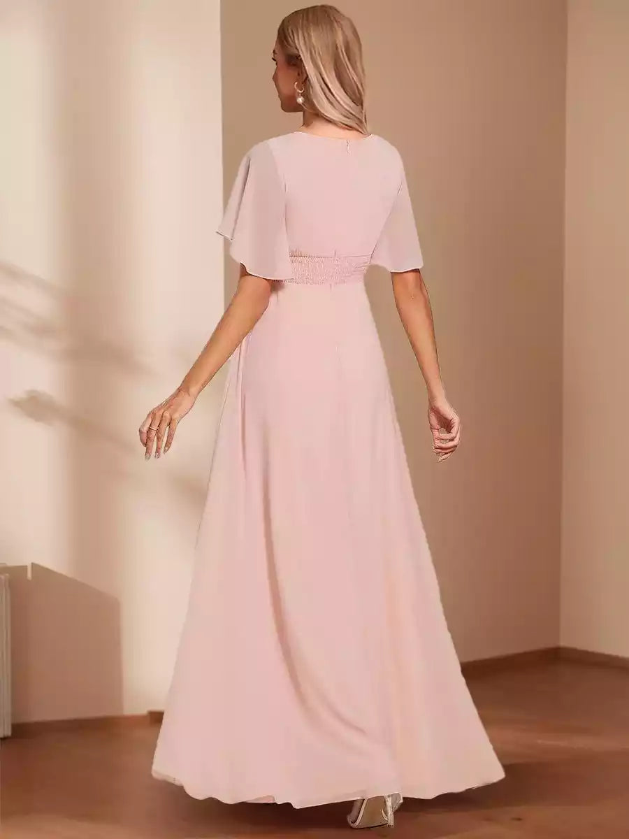 Charming and elegant A-line/princess collar short sleeved and floor length decal Mother of the Bride Dresses