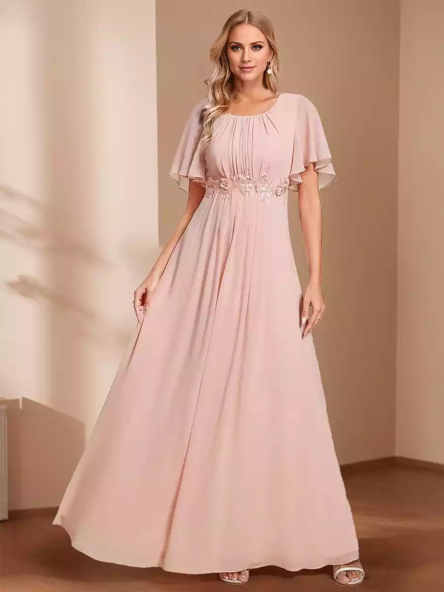Charming and elegant A-line/princess collar short sleeved and floor length decal Mother of the Bride Dresses