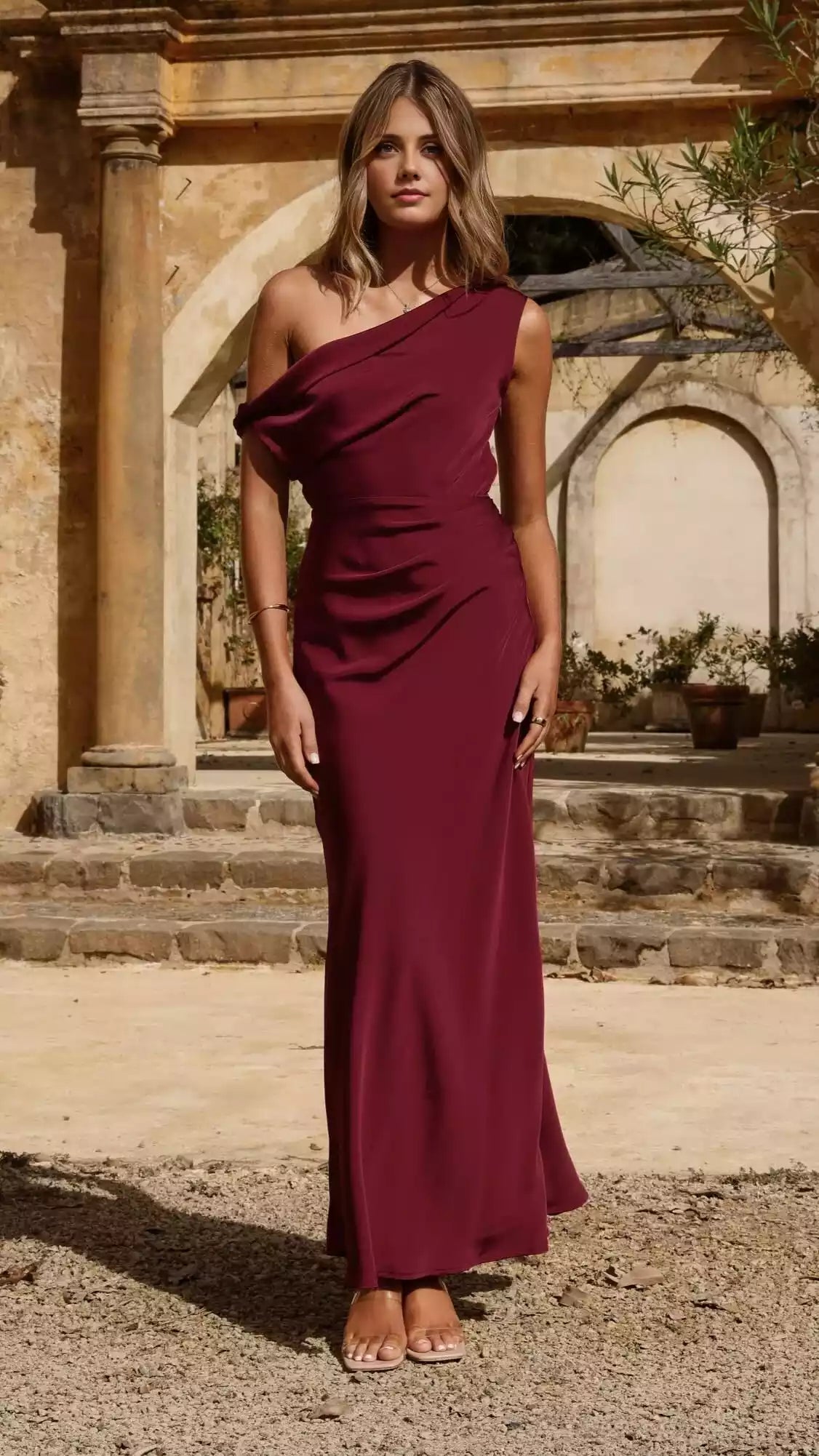 Charming asymmetrical off shoulder side pleats, fully lined pleat details, invisible side zipper Prom Dresses