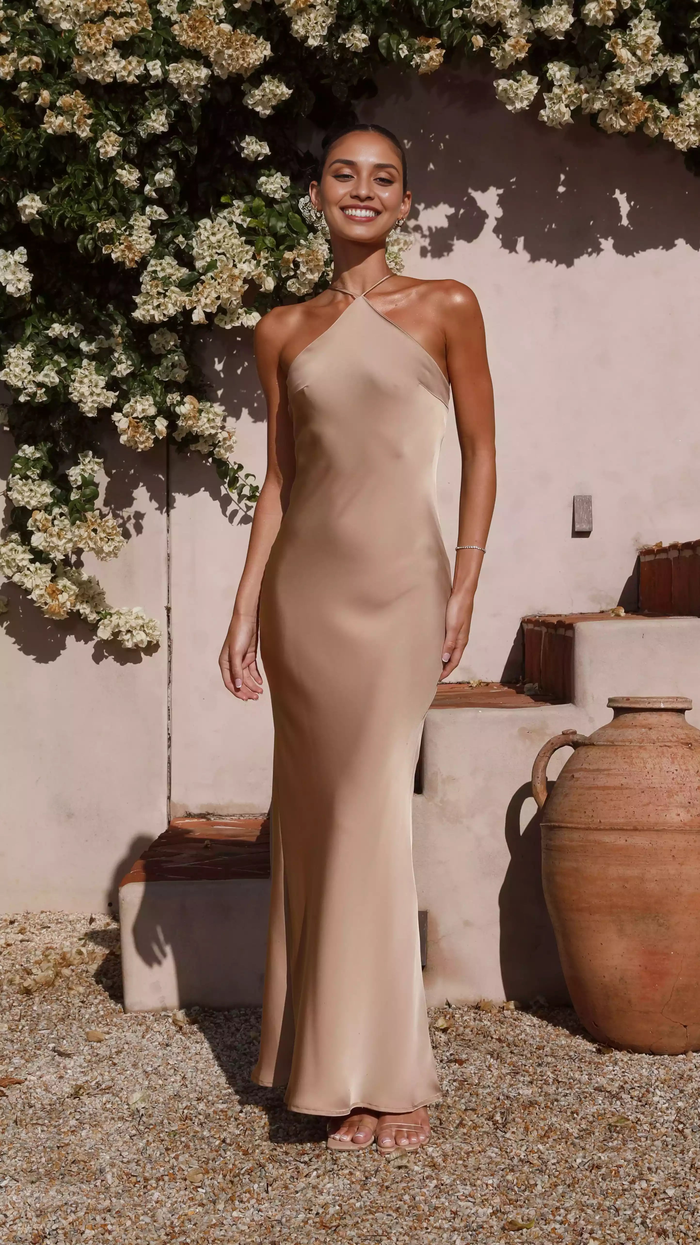 Charming halter neckline fully lined cross tie sleeveless slim fit Prom Dresses