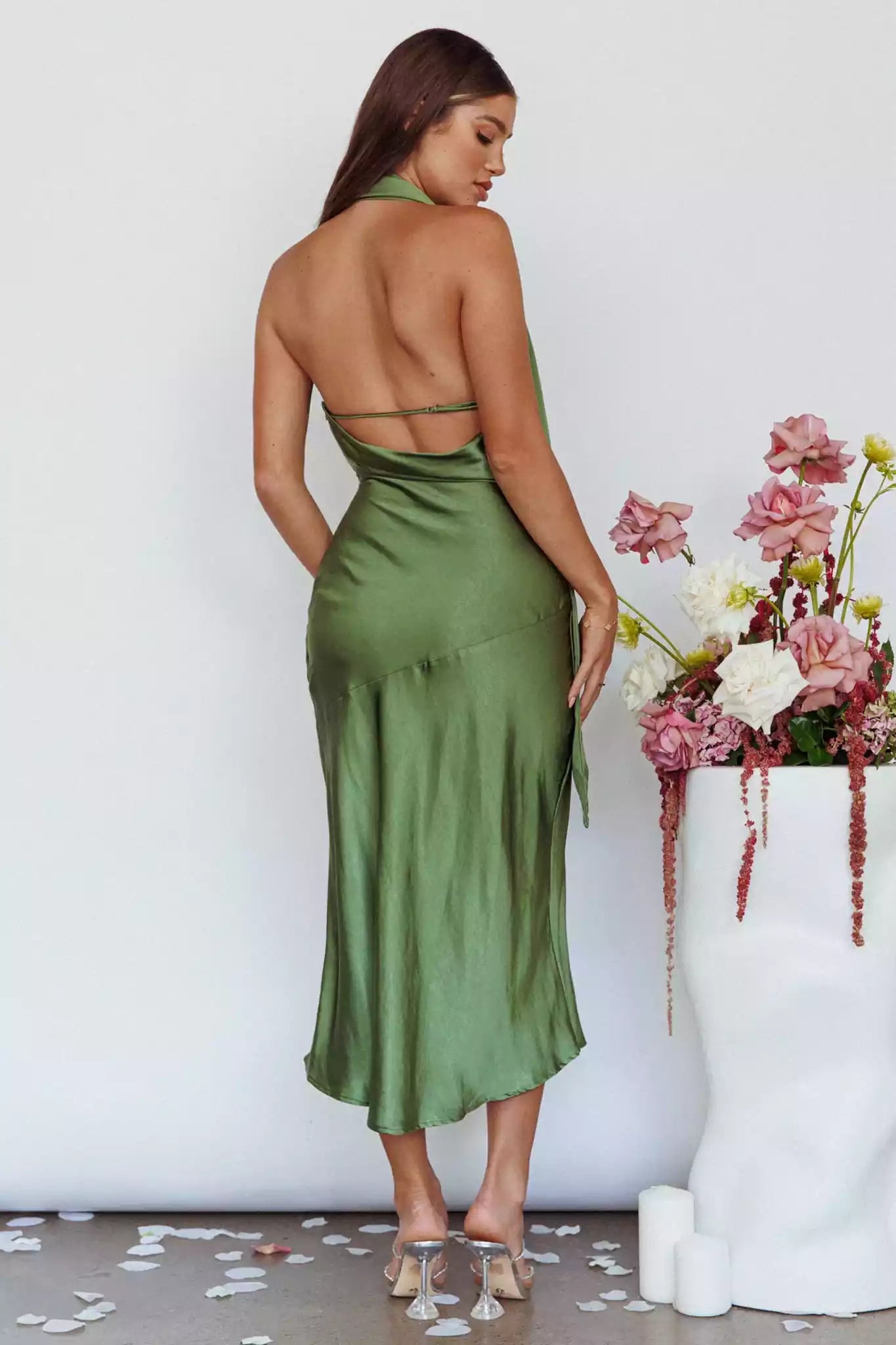 Charming mid length bust with lining, front slit neckline, lace up straps, side zippers Bridesmaid Dresses