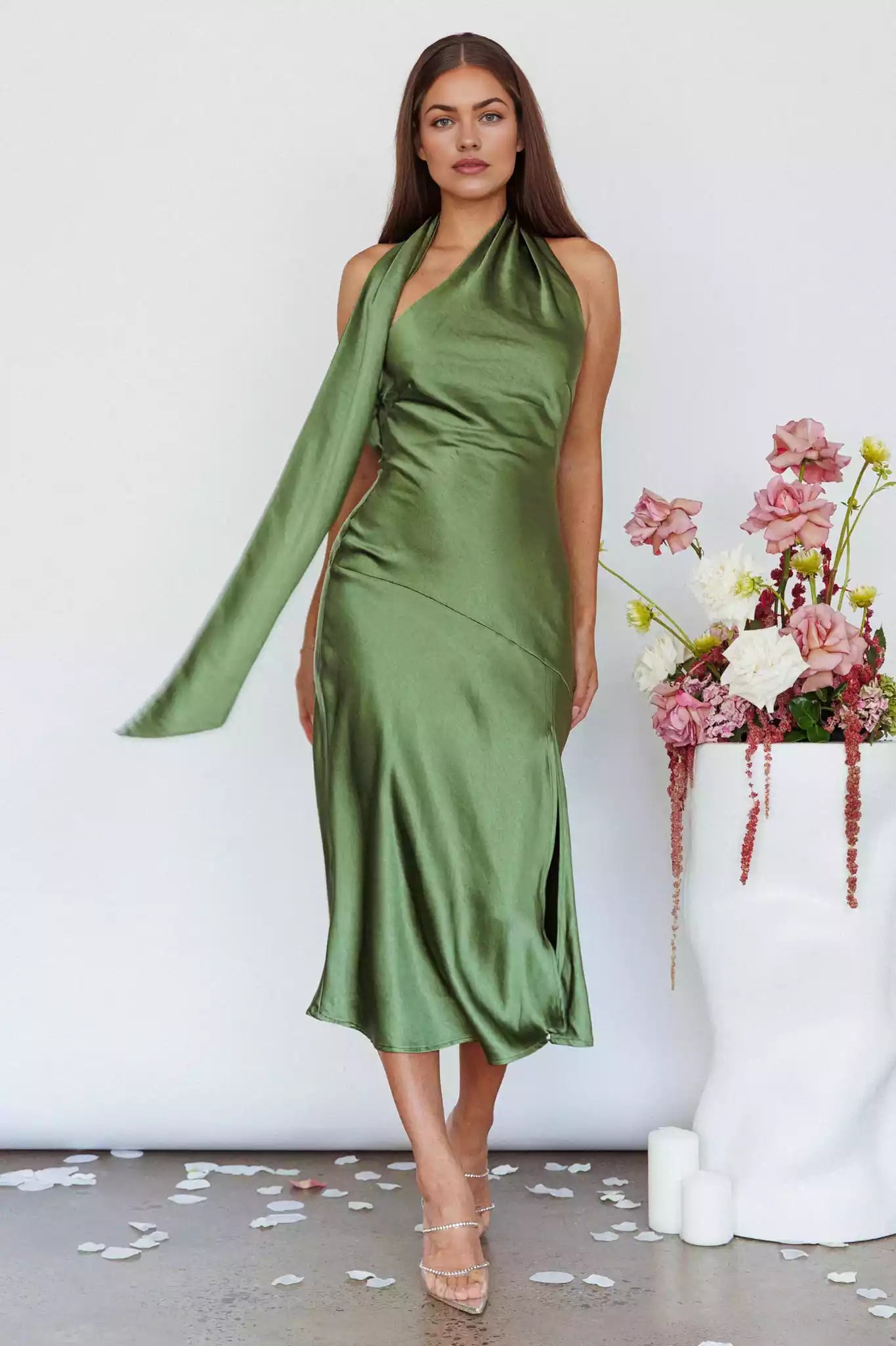 Charming mid length bust with lining, front slit neckline, lace up straps, side zippers Bridesmaid Dresses