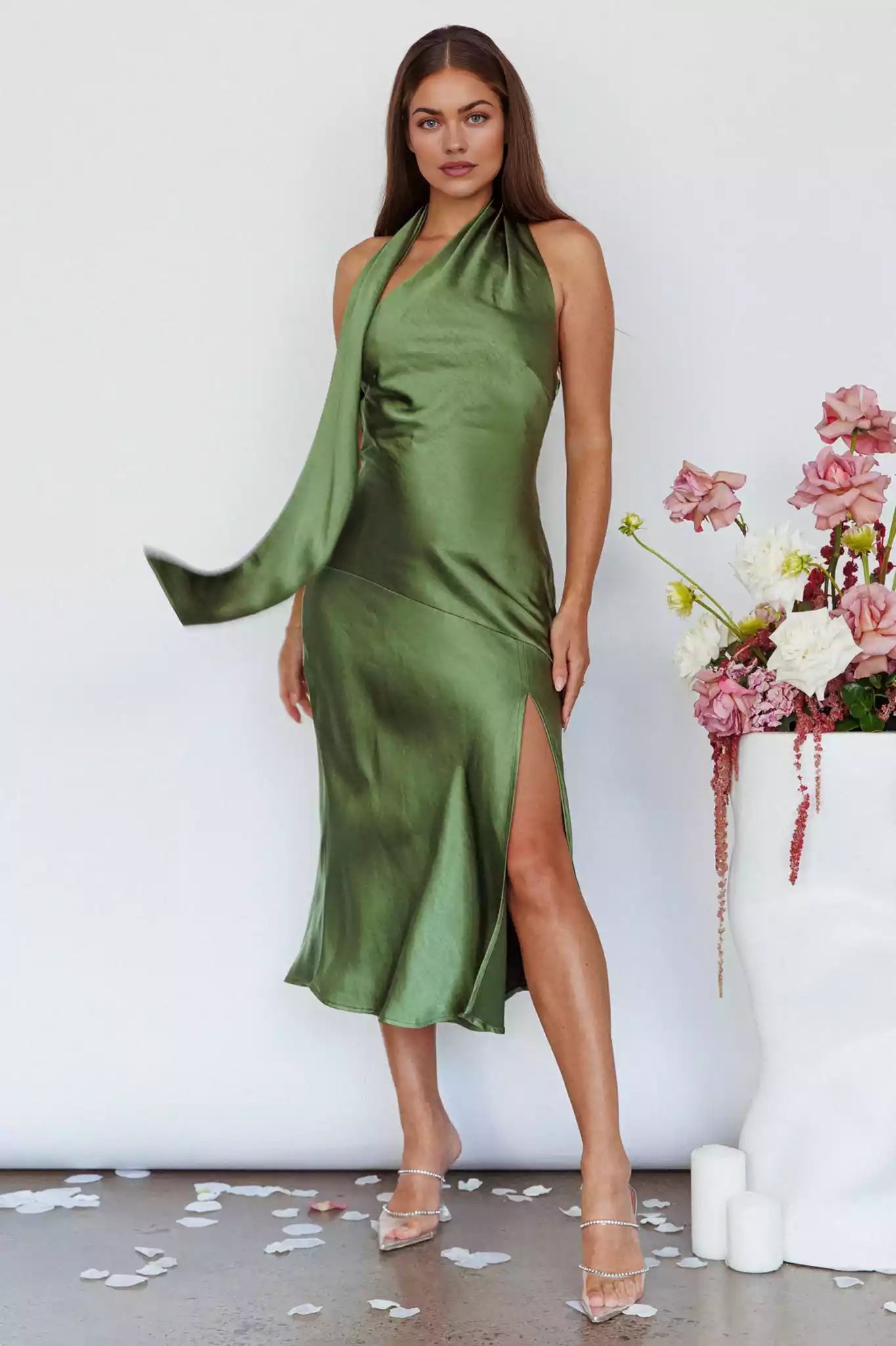 Charming mid length bust with lining, front slit neckline, lace up straps, side zippers Bridesmaid Dresses